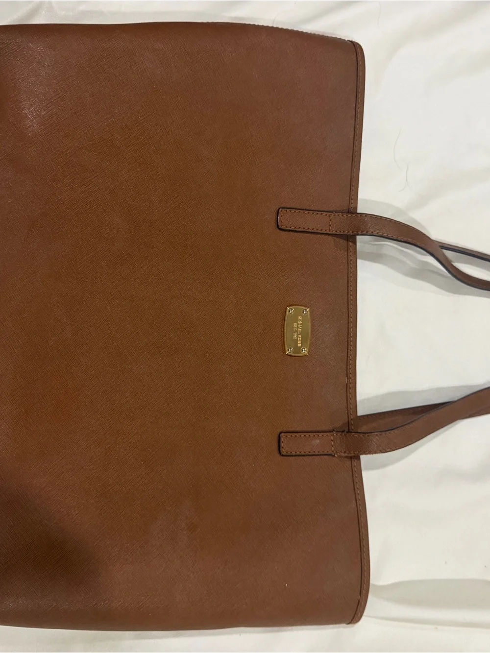 Michael Kors Cognac Leather Tote with Gold Plaque